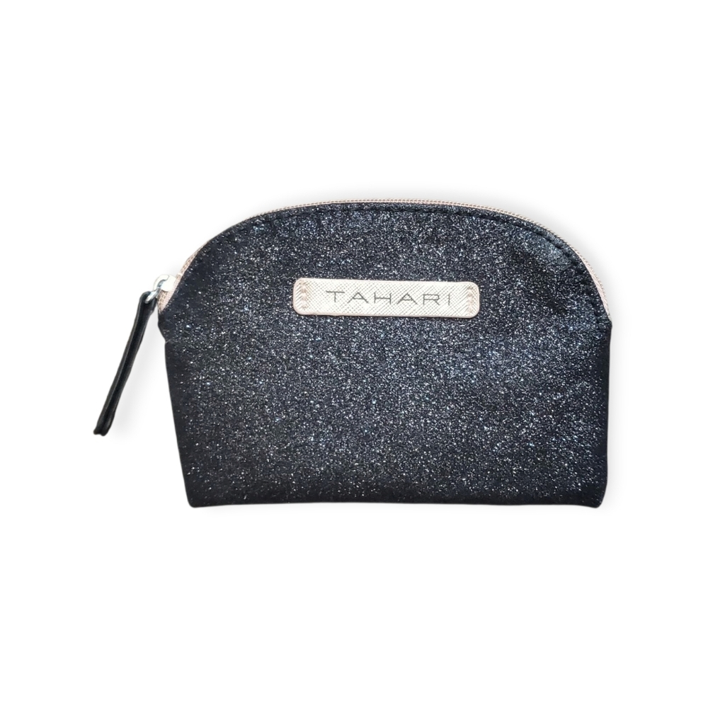 Tahari Small Black Glitter Cosmetic Bag